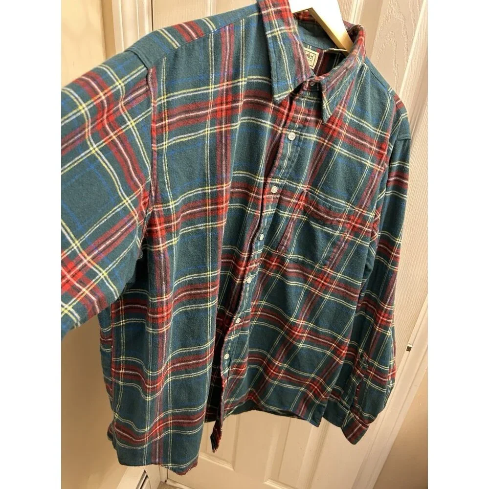 LL Bean VTG 90s Flannel Button Up Shirt Plaid Red Green Grunge Mens Xl